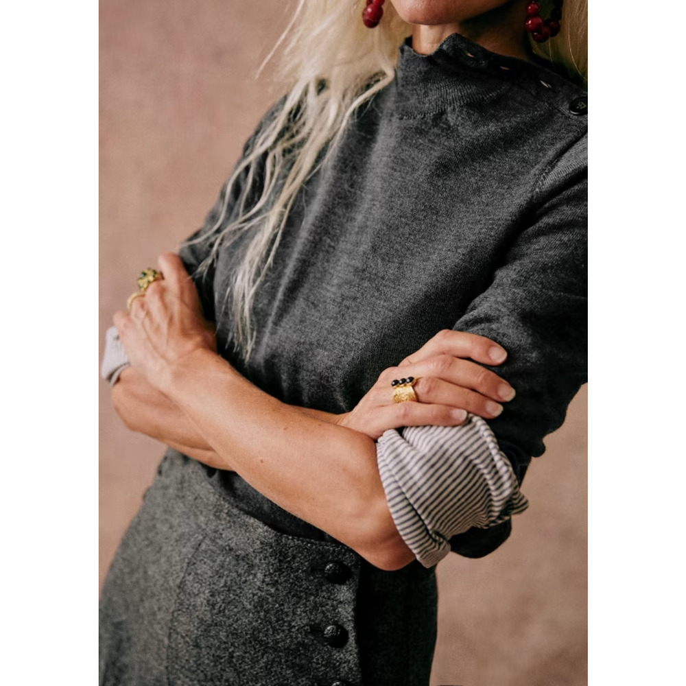 Sezane Jacob Charcoal Gray Crewneck Sweater